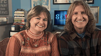 Jenny and Matt Geiler sitting in the Sick Picnic Media Studio